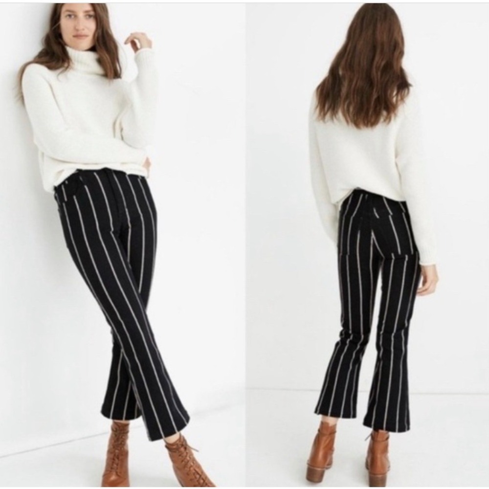 Madewell Elsie Cali Demi-Boot Jeans Women's Size 27 Black w/Red White Stripe